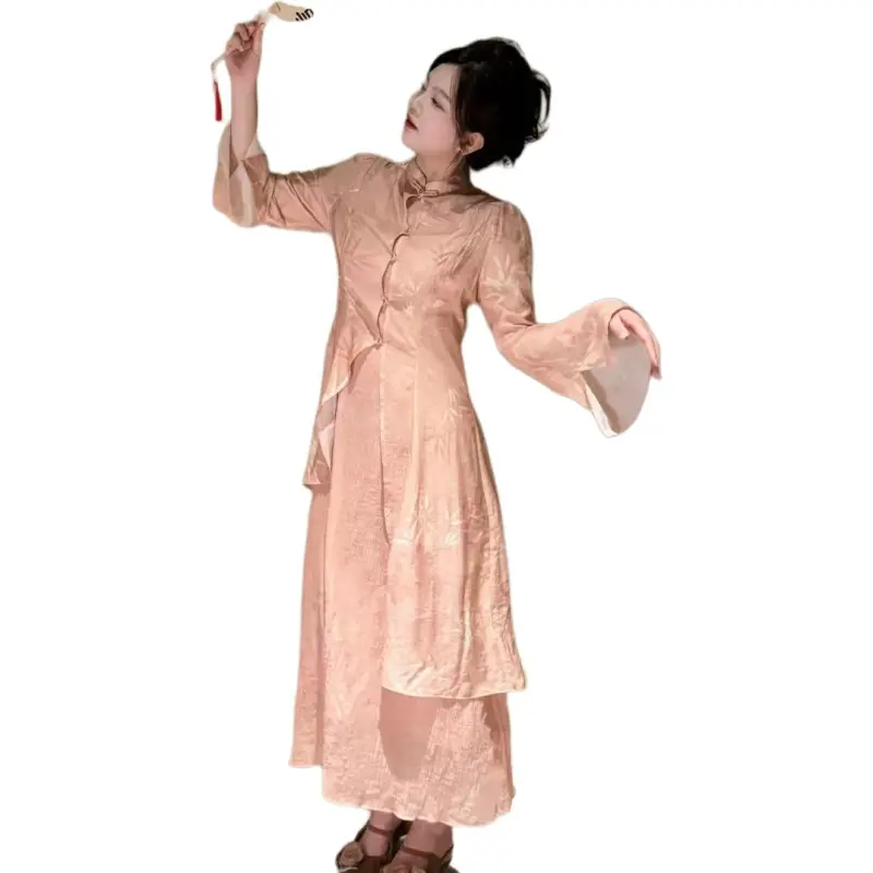 DATOUXIAYUBUCHOU Long Sleeved Dress Women's Pink Set-1