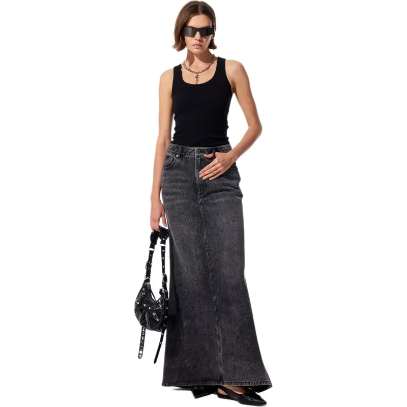 MEFUR Denim Long Skirts Women's Black Gray Color-2