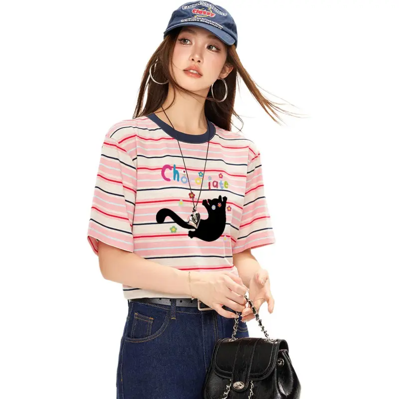 CHOCOOLATE T Shirt Women's Pink Stripes-1