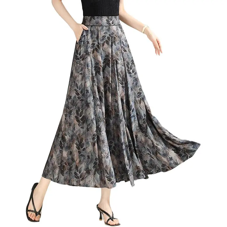 YIRANCHUN Casual Long Skirt Women's Monet Leaf Flower-1
