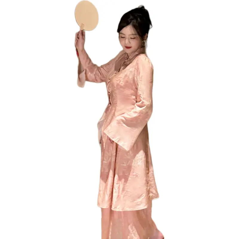 DATOUXIAYUBUCHOU Long Sleeved Dress Women's Pink Set-2