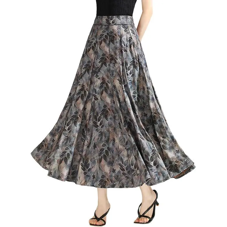 YIRANCHUN Casual Long Skirt Women's Monet Leaf Flower-2