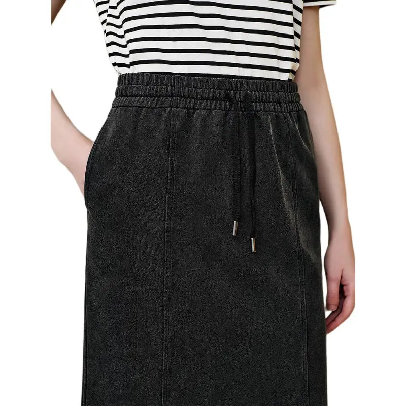 INSUN Denim Long Skirts Women's Black-5