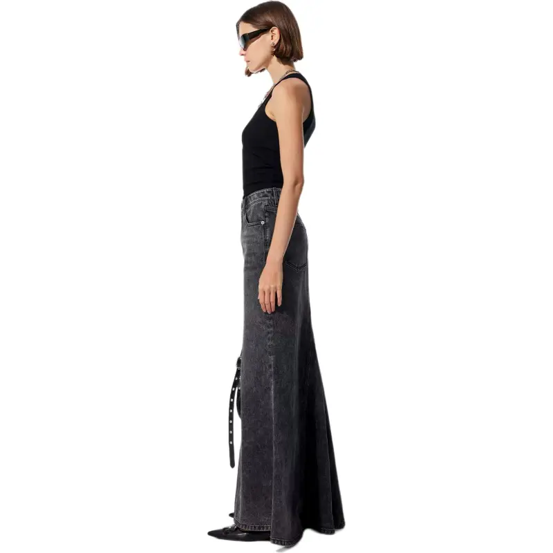 MEFUR Denim Long Skirts Women's Black Gray Color-3