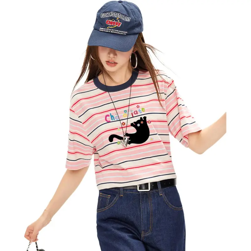  CHOCOOLATE T Shirt Women's Pink Stripes-2