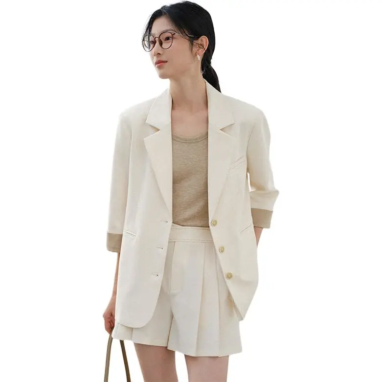 WHITEALLUSION Casual Shorts Women's Beige-3