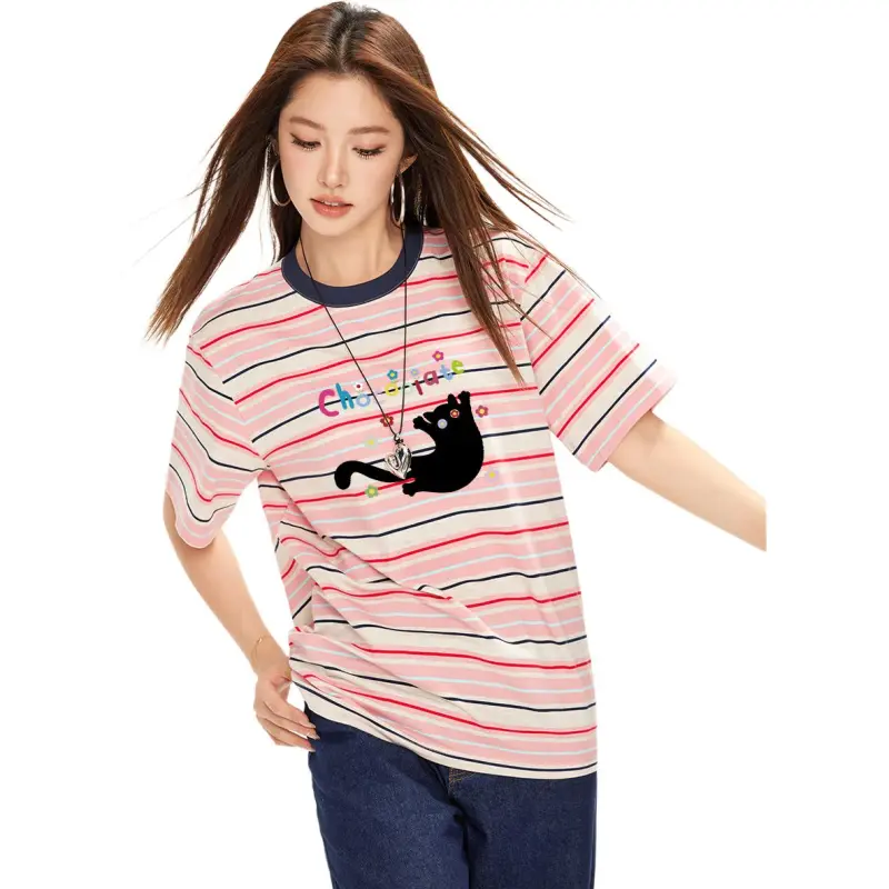 CHOCOOLATE T Shirt Women's Pink Stripes-3