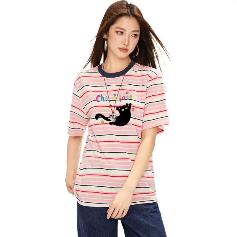  CHOCOOLATE T Shirt Women's Pink Stripes-4
