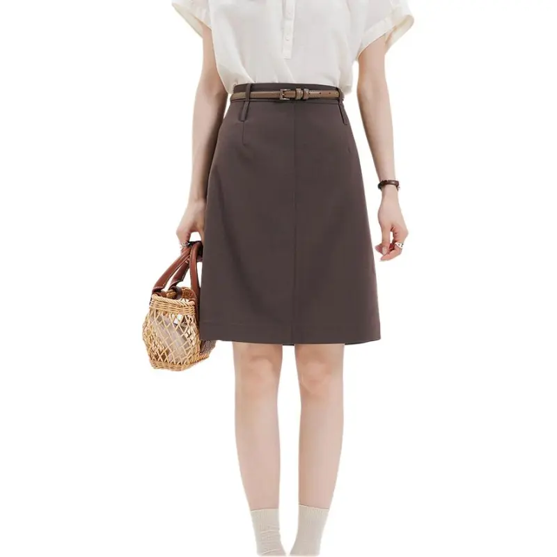 Dajia Poetry Casual Short Skirts Women's Dark Brown-1