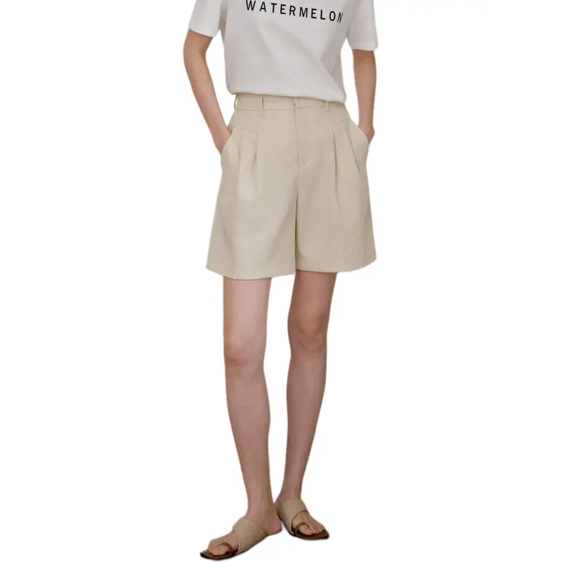 WHITEALLUSION Casual Shorts Women's Beige Apricot-1