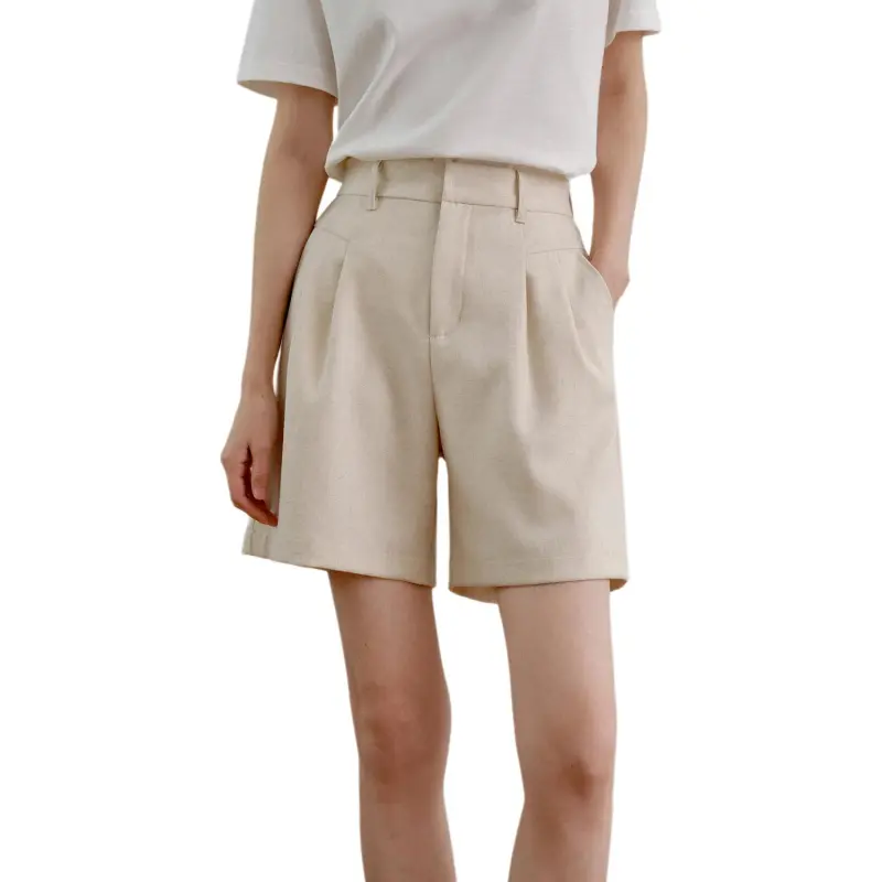 WHITEALLUSION Casual Shorts Women's Beige Apricot-2