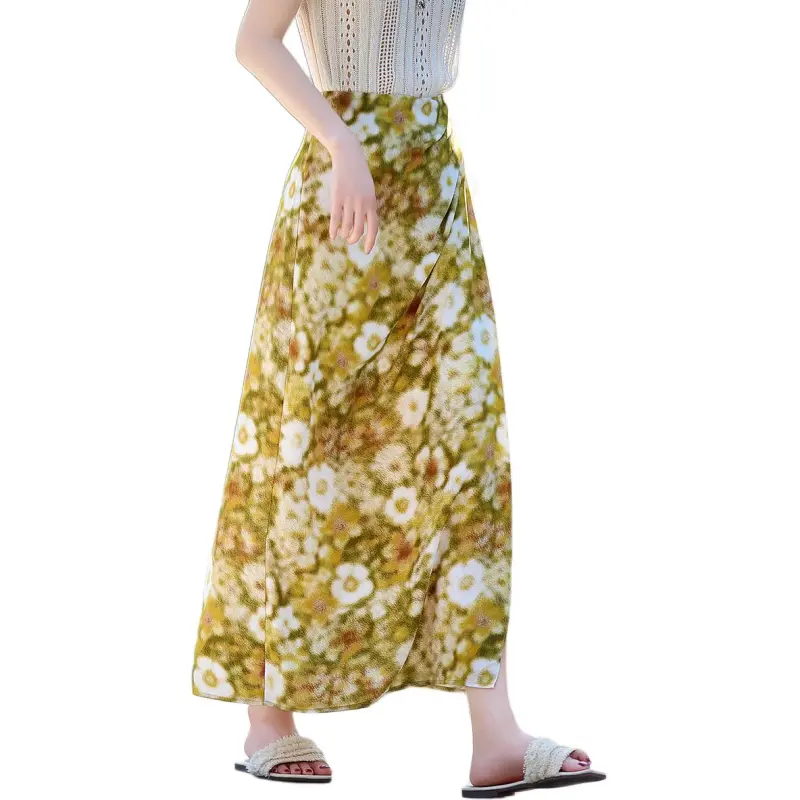 Still Quiet Casual Long Skirt Women's Yellow/Multicolor-3