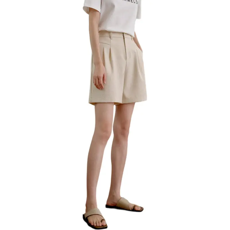 WHITEALLUSION Casual Shorts Women's Beige Apricot-4
