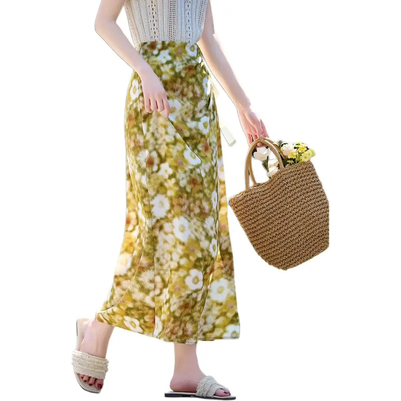 Still Quiet Casual Long Skirt Women's Yellow/Multicolor-4