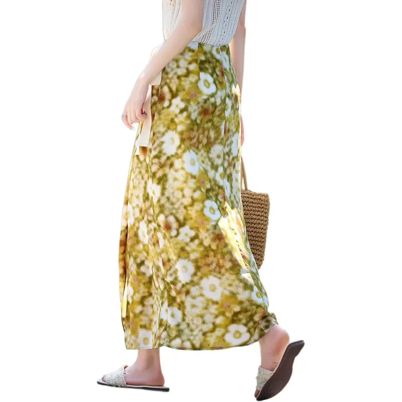Still Quiet Casual Long Skirt Women's Yellow/Multicolor-1