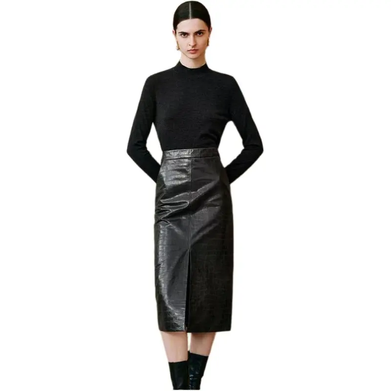 INSUN Leather Long Skirt Women's-1