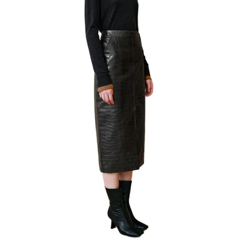 INSUN Leather Long Skirt Women's-2