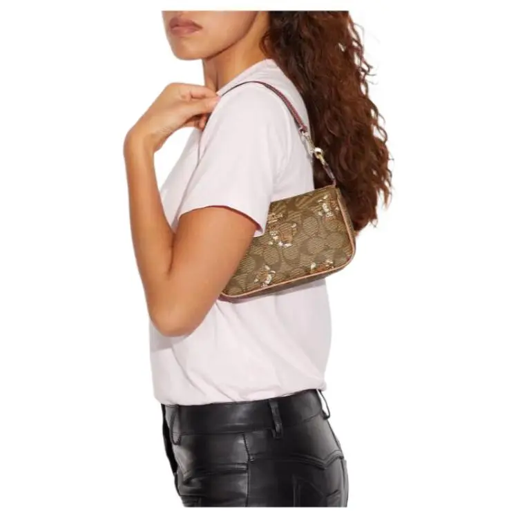 COACH Nolita Iconic Coated Canvas With Smooth Leather Shoulder Bag, Handbag Trumpets Women's Khaki Monogram-6