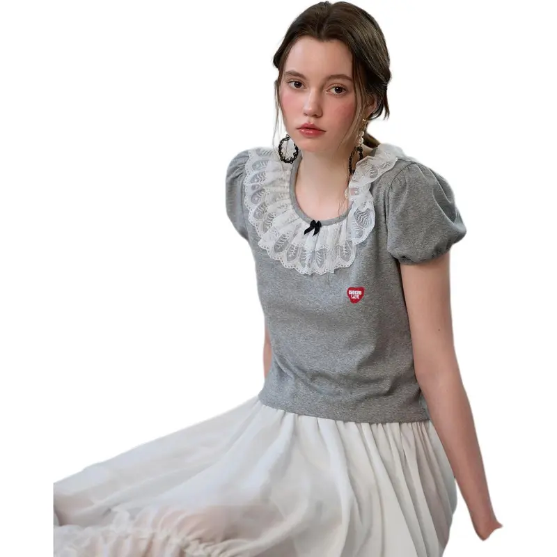  CHOCOOLATE Puff Sleeve T Shirt Women's Gray-2