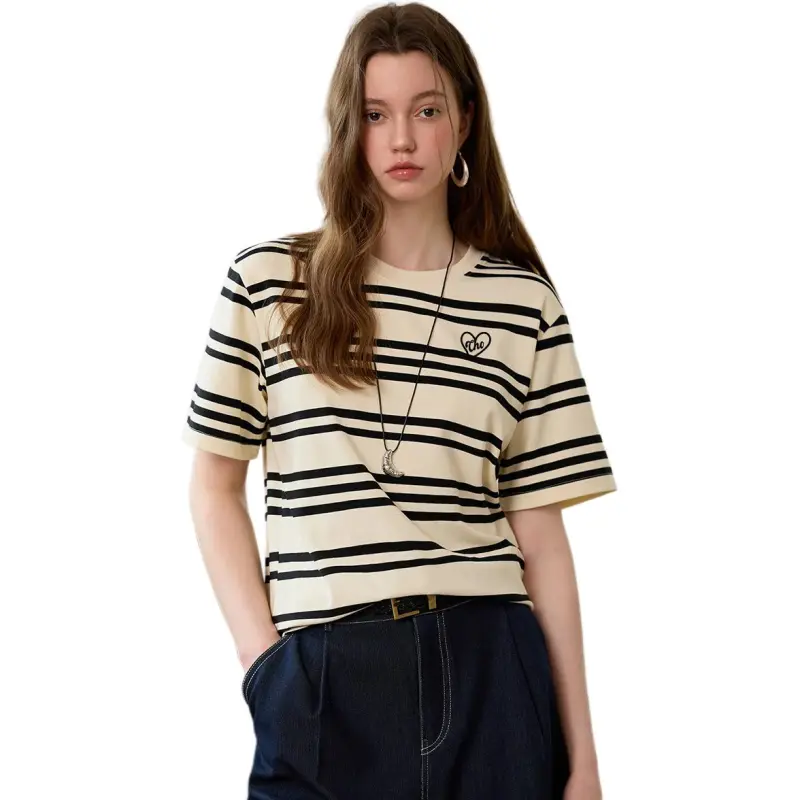  CHOCOOLATE Drop Shoulder Sleeve T Shirt Women's White Stripes-1
