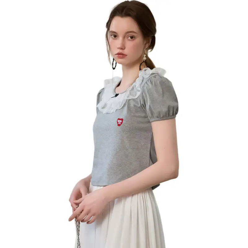  CHOCOOLATE Puff Sleeve T Shirt Women's Gray-3