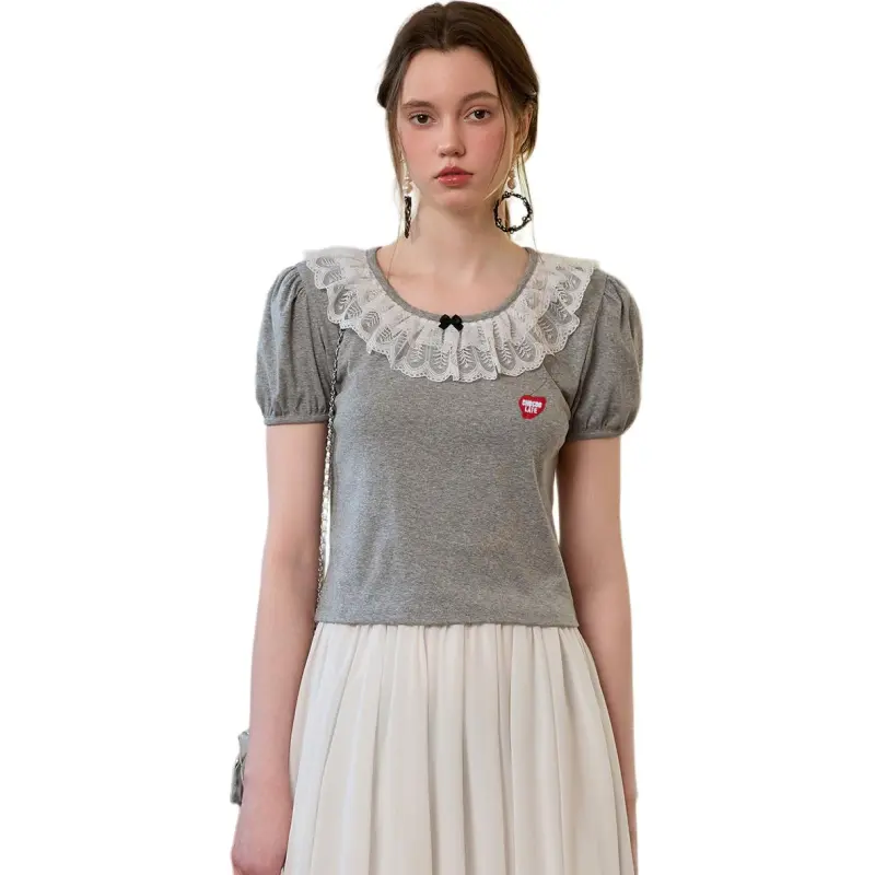  CHOCOOLATE Puff Sleeve T Shirt Women's Gray-4
