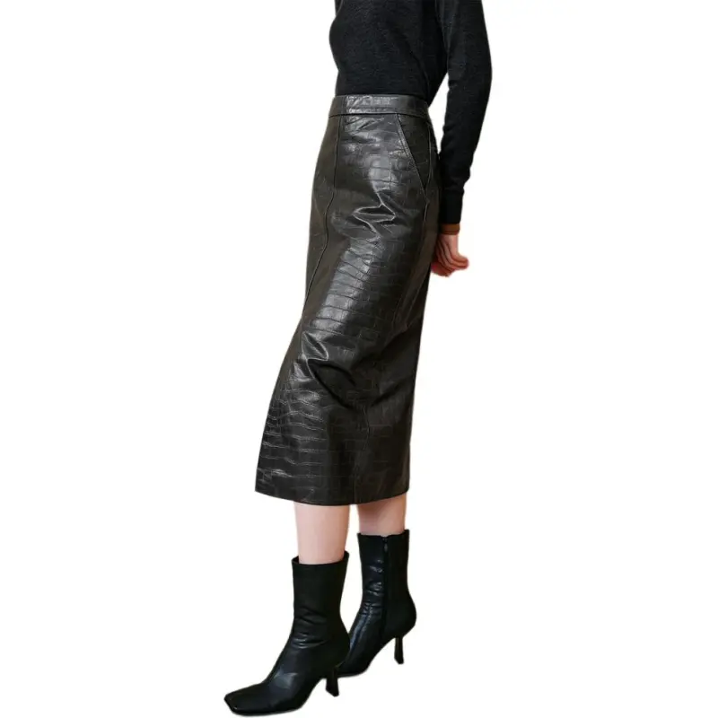 INSUN Leather Long Skirt Women's-4