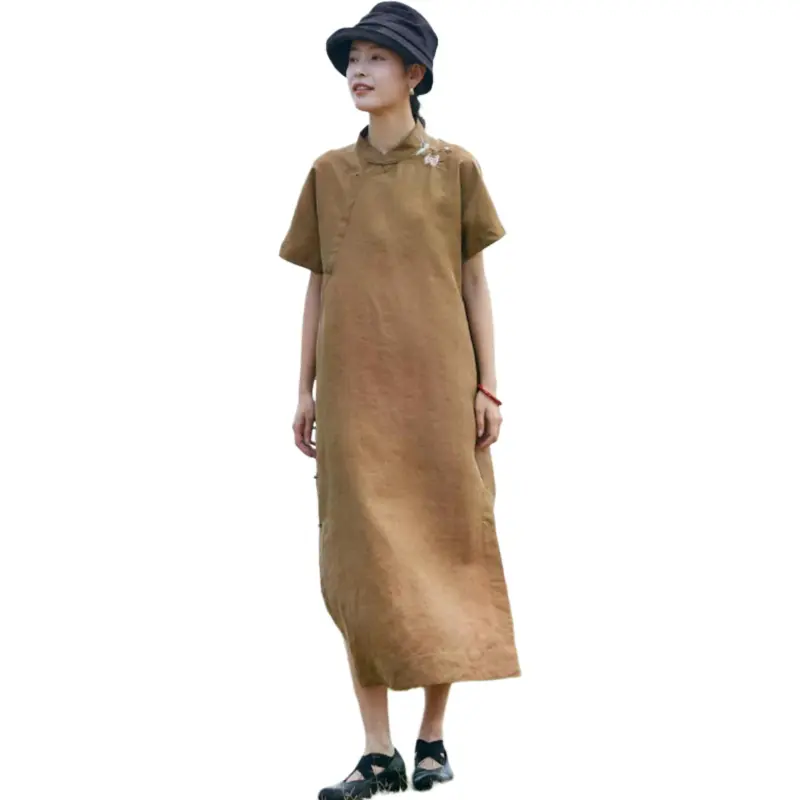 JIXIANGYUER Cheongsams Women's Light Brown Coffee-1