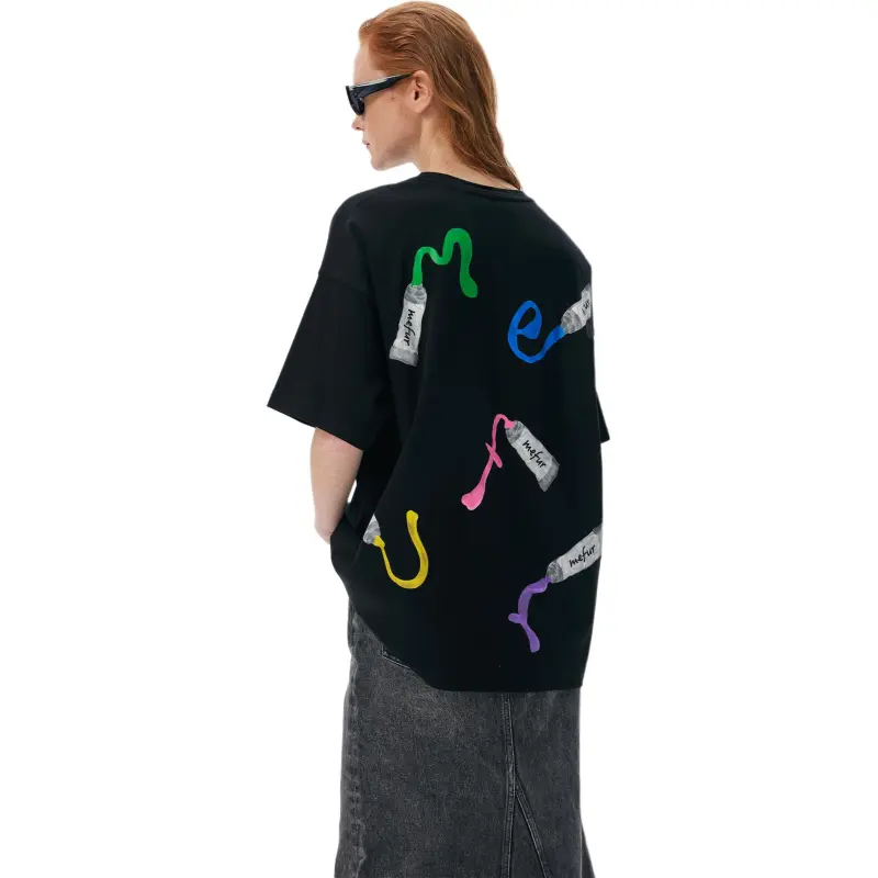 MEFUR T Shirts Unisex Classic Black Multicolor Paint Tube Print T Shirt-4