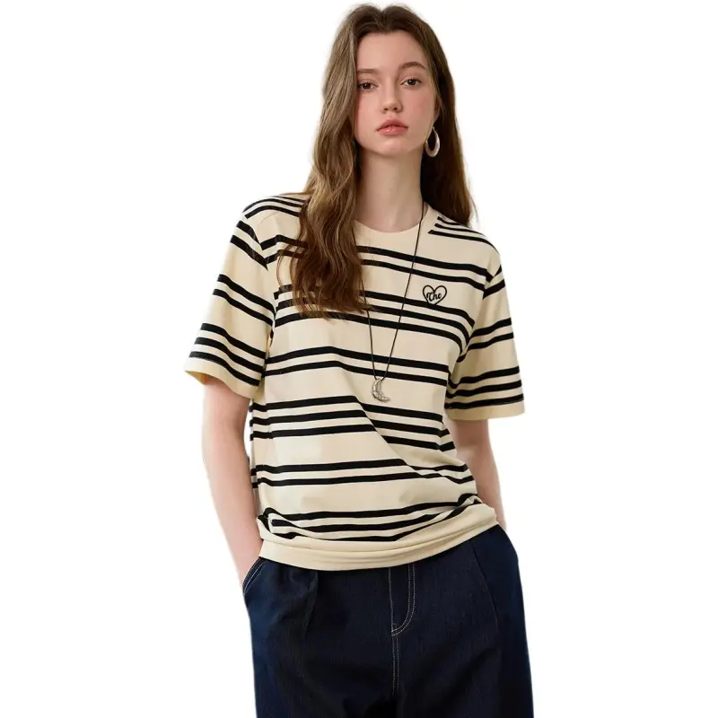  CHOCOOLATE Drop Shoulder Sleeve T Shirt Women's White Stripes-2