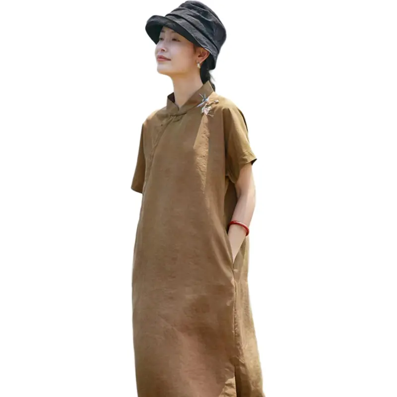 JIXIANGYUER Cheongsams Women's Light Brown Coffee-2