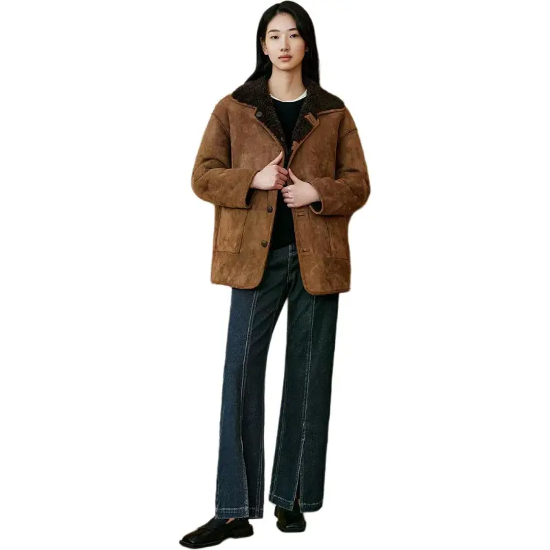 INSUN Cropped Coats Women's Camel-1