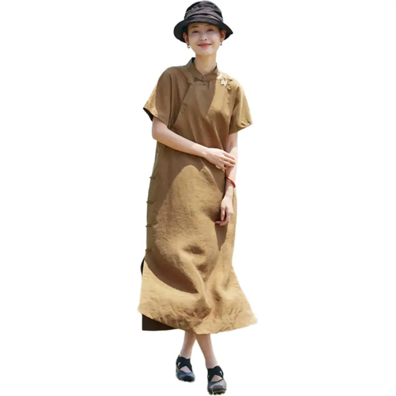 JIXIANGYUER Cheongsams Women's Light Brown Coffee-3
