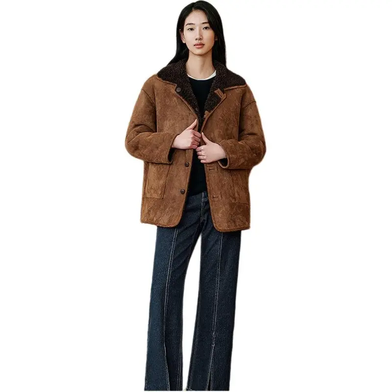 INSUN Cropped Coats Women's Camel-2