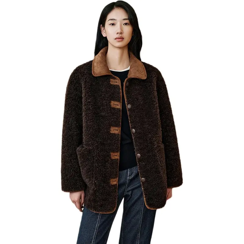 INSUN Cropped Coats Women's Camel-3