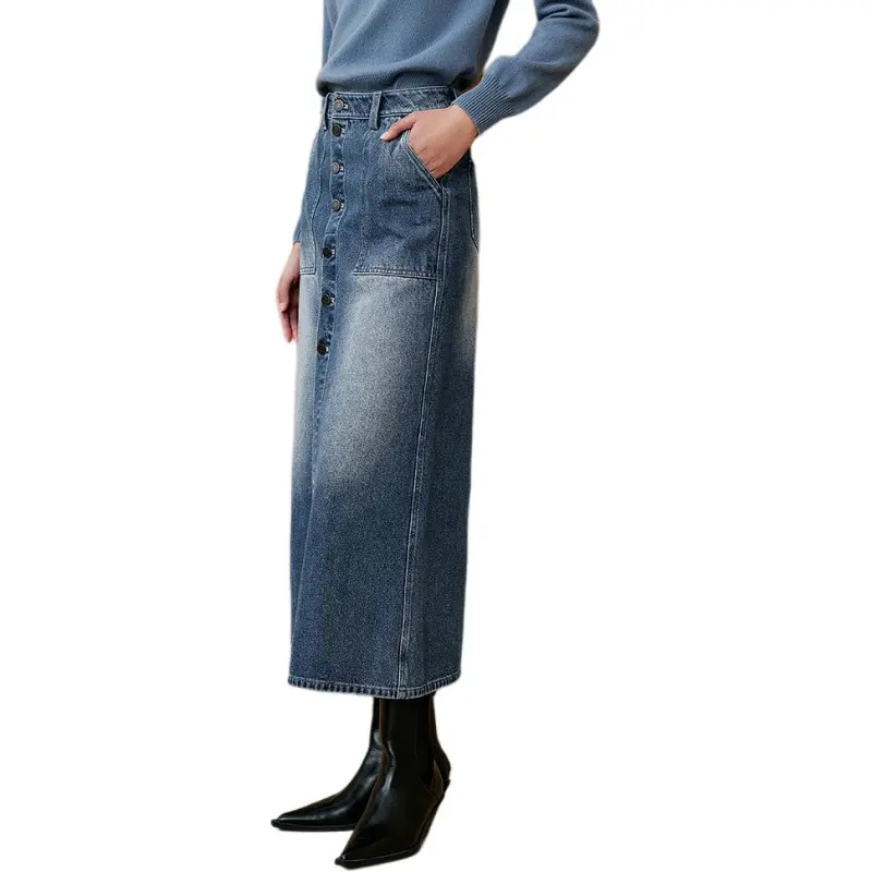 INSUN Denim Long Skirts Women's Slate Blue-4