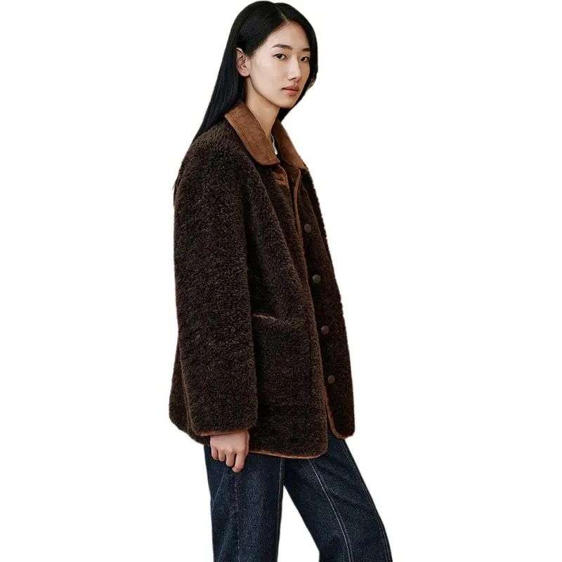 INSUN Cropped Coats Women's Camel-4