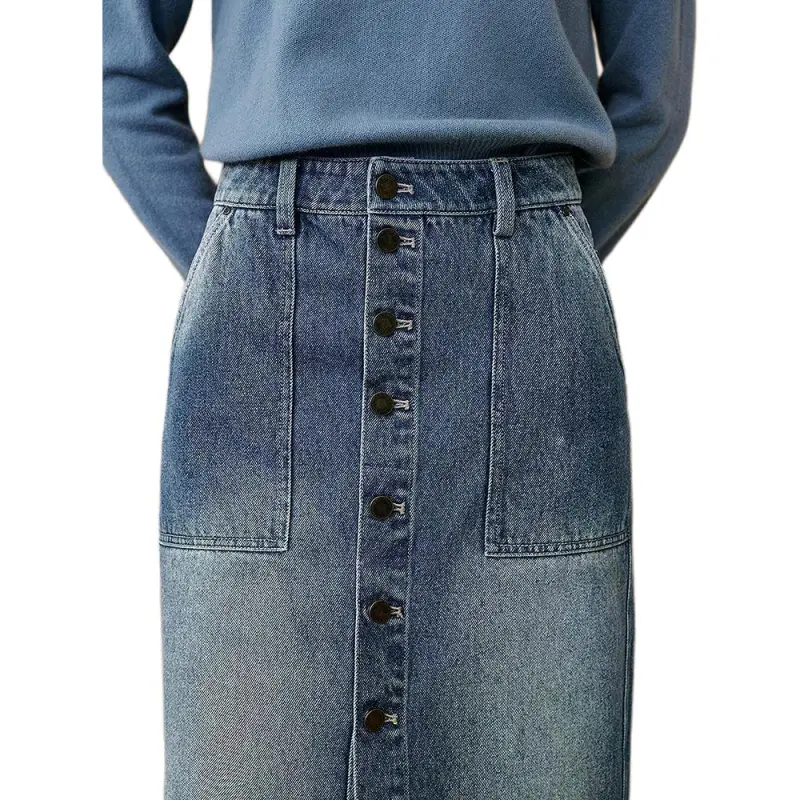 INSUN Denim Long Skirts Women's Slate Blue-5