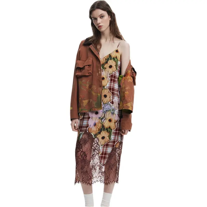 Desigual Slip Dresses Women's Brown-1