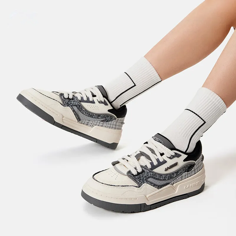 LiNing 001 BTC Slip Resistant Cushioning Wear Resistant Support Low Top Skateboard Shoes Women's White Black-4