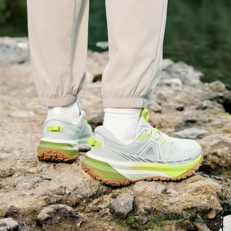 QIAODAN Abrasion Resistant Slip Resistant Low Top Trail Running Shoes Men's Gray Green-2