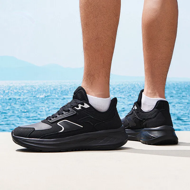 Anta Cushioning Slip Resistant Coverage Lightweight Rebound Low Top Running Shoes Men's Basic Black-4