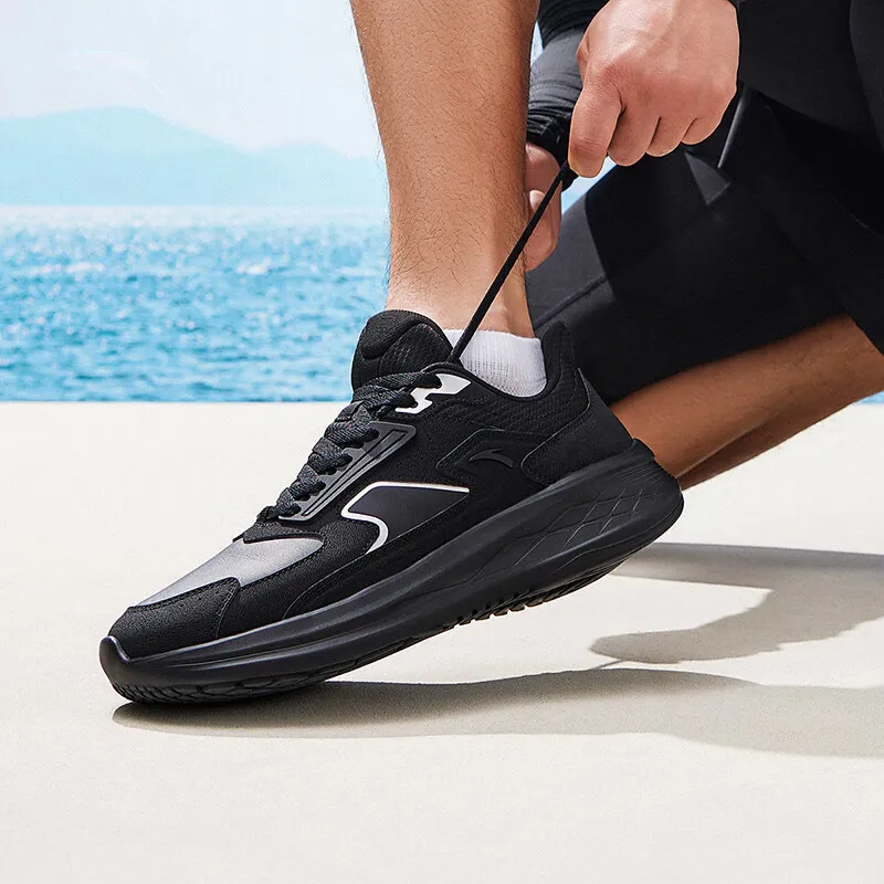 Anta Cushioning Slip Resistant Coverage Lightweight Rebound Low Top Running Shoes Men's Basic Black-3