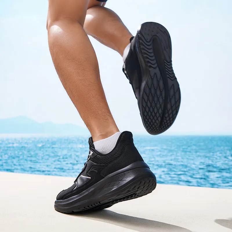 Anta Cushioning Slip Resistant Coverage Lightweight Rebound Low Top Running Shoes Men's Basic Black-2