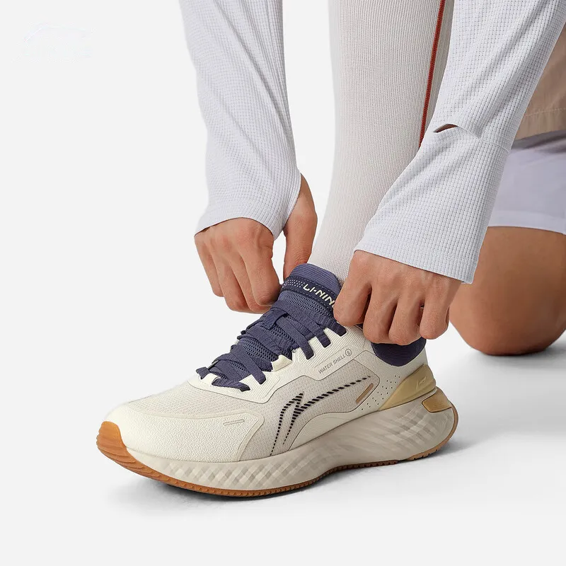 LiNing Cloud Shield Anti Slip Wear Resistant Low Top Casual Running Shoes Men's Beige Blue-7