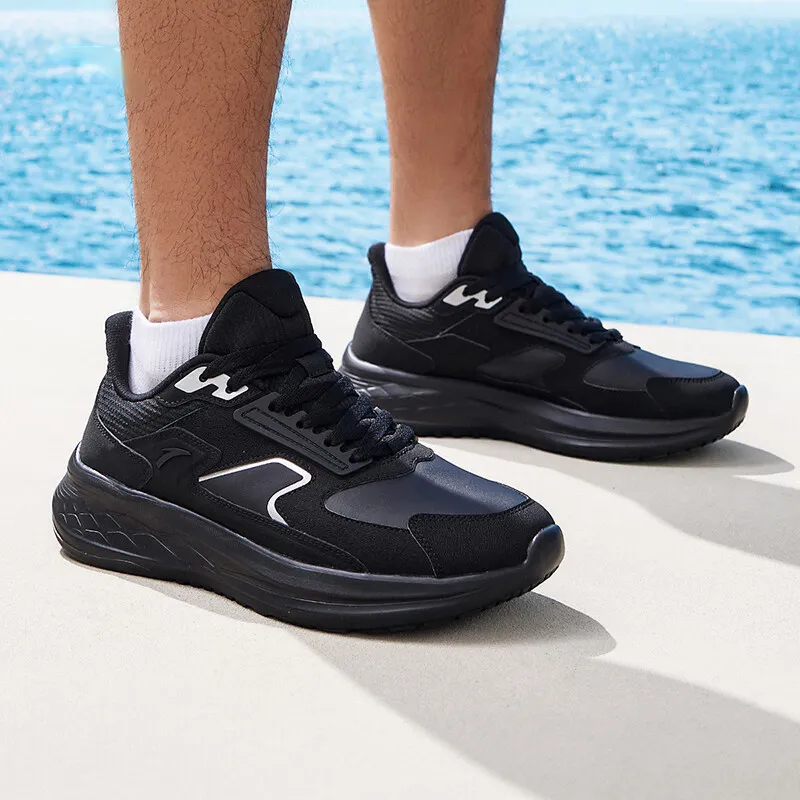 Anta Cushioning Slip Resistant Coverage Lightweight Rebound Low Top Running Shoes Men's Basic Black-1
