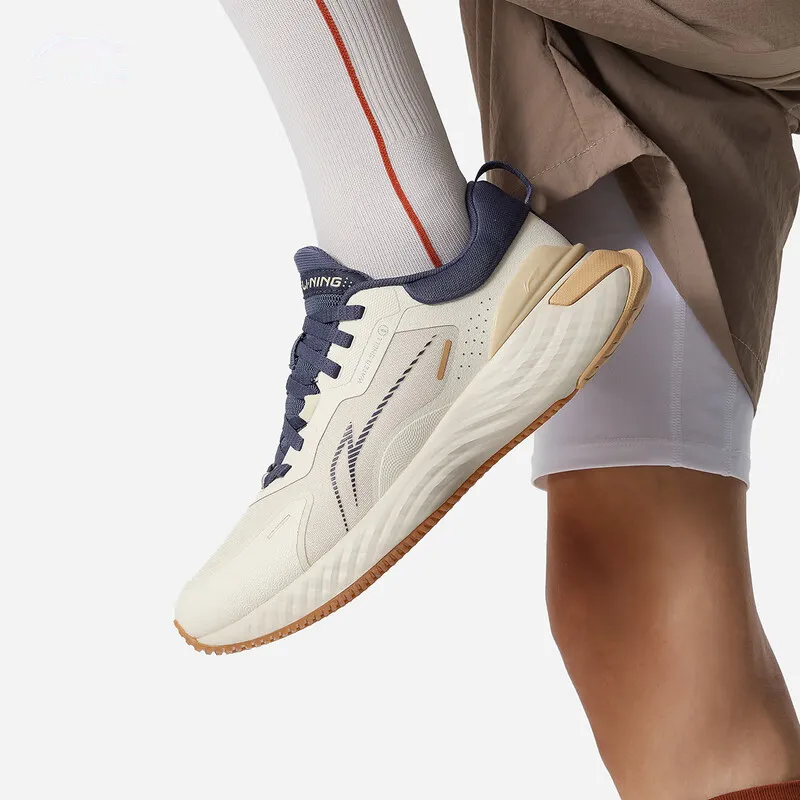 LiNing Cloud Shield Anti Slip Wear Resistant Low Top Casual Running Shoes Men's Beige Blue-5