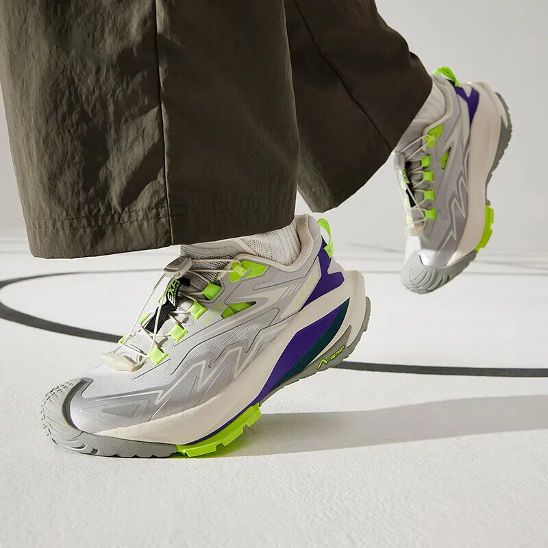 Anta Mountain Exploration Cushioning Wear Resistant Low Top Trekking Shoes Women's Gray Purple Green-3
