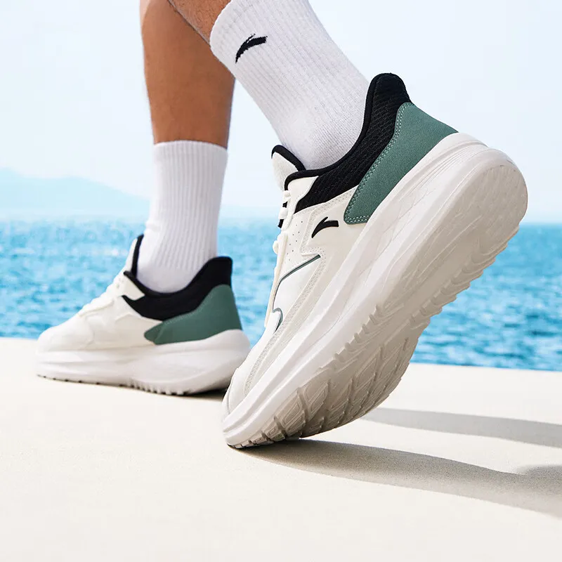 Anta Cushioning Anti-Slip Wear-Resistant Coverage Lightweight Rebound Low-Top Running Shoes Men's White Green Black-4