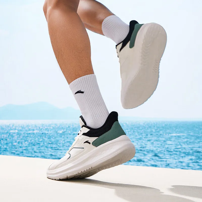 Anta Cushioning Anti-Slip Wear-Resistant Coverage Lightweight Rebound Low-Top Running Shoes Men's White Green Black-2